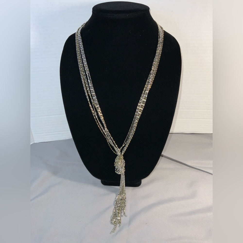 Charming Charlie Gold/Silver Tone Multi-Beaded Dangle Knot Statement Necklace